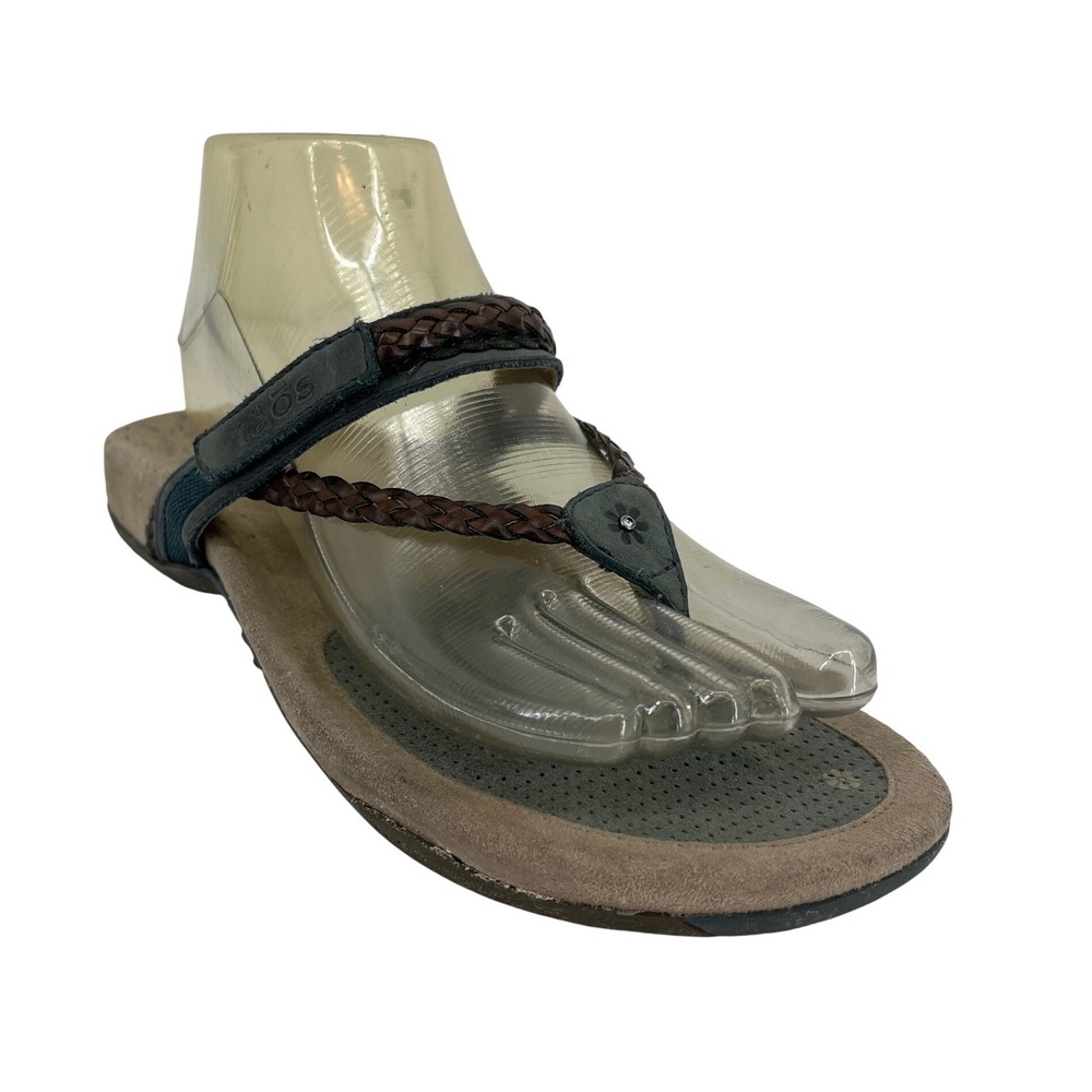 Taos Thong Sandals Womens 7 Blue Brown Excellent Leather Braided Comfort Walking
